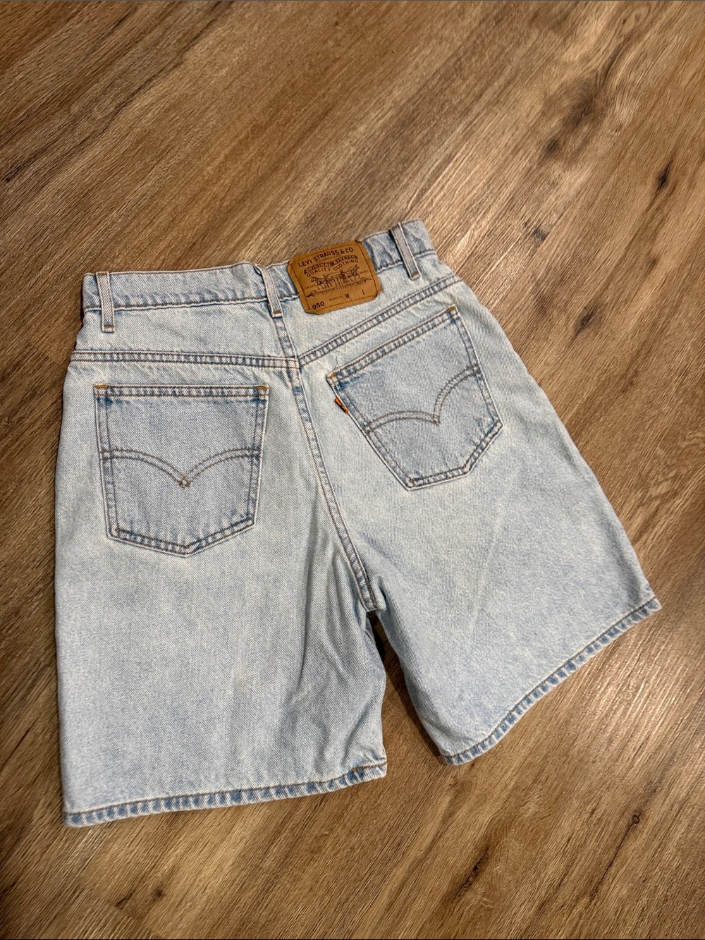 Vintage Orange Tab Levi's 950 Light Blue Denim  Jean Shorts
